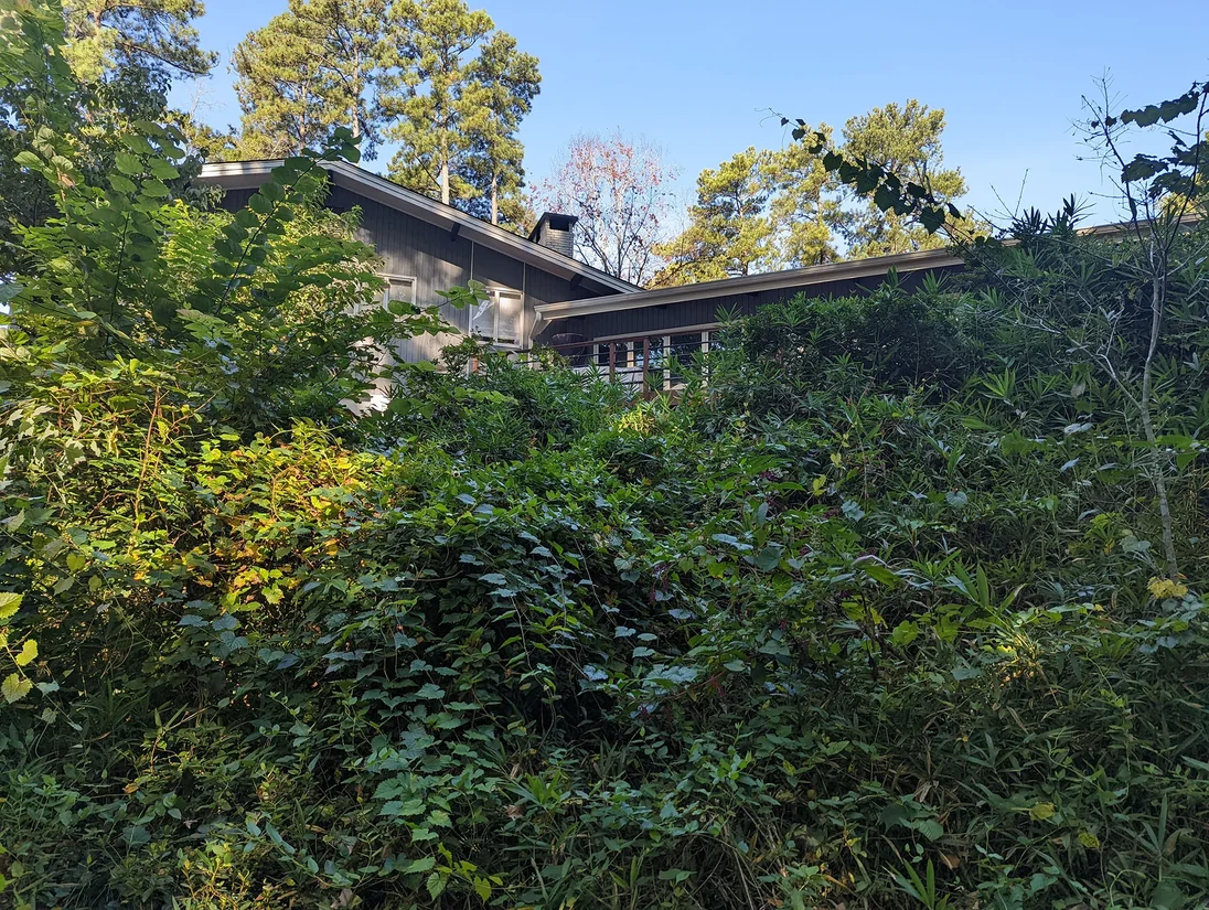 Unstable hillside before boulder wall construction